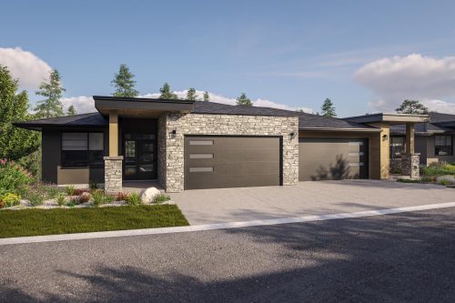 Velvet Dark Upslope Home in Antler Heights, Wilden Kelowna – modern hillside residence with dark exterior.