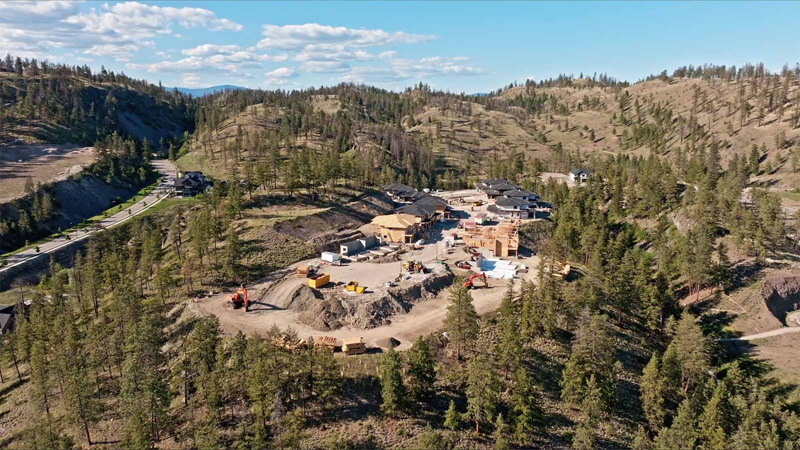 Antler Heights duplexes in Kelowna construction in Wilden hills aerial overview